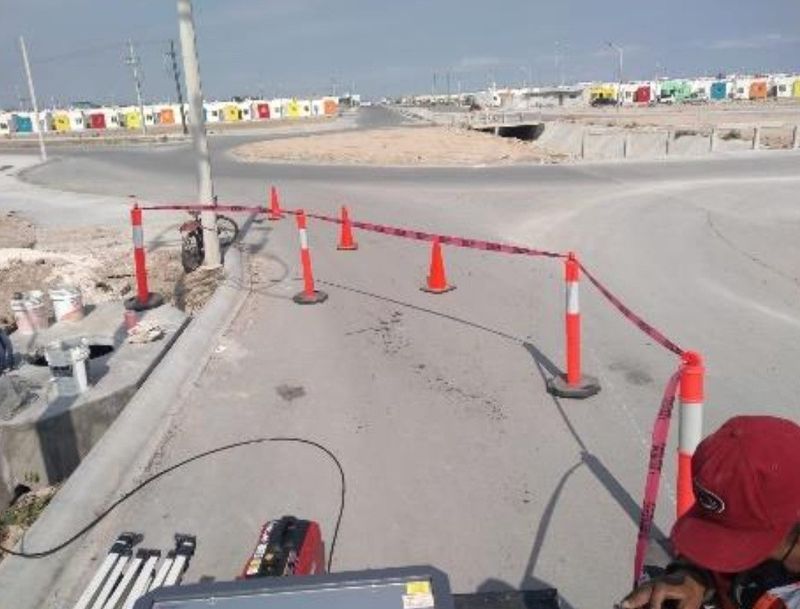 Área acordonada durante una prueba en campo